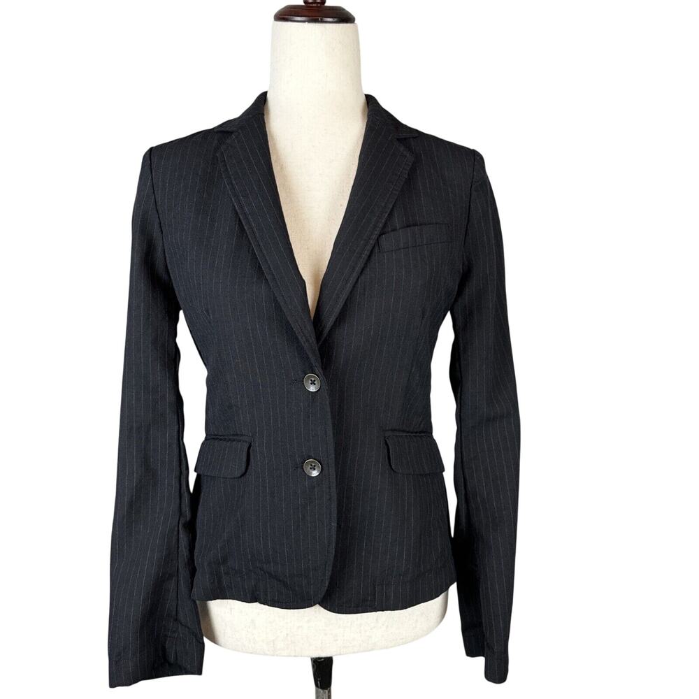 Rag & Bone Black Pinstripe Preppy Blazer Size 2 Black Lightweight Wool Made USA